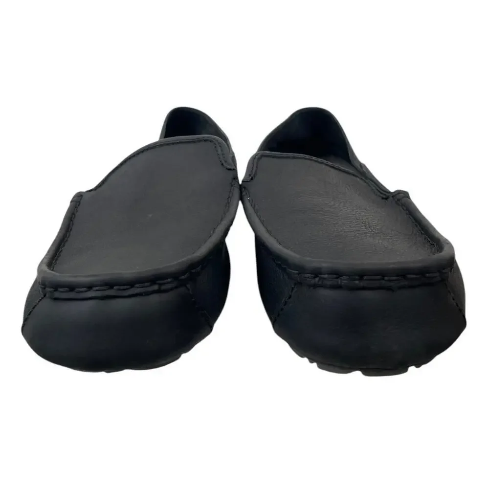 UGG Hunley Moccasin Black Leather Men’s 8 Sheepskin Insole Indoor Outdoor Loafer